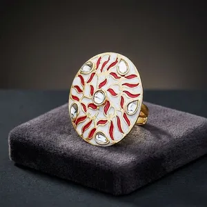 bague classique réglable de forme ronde plaquée or 8653 Blanc - Product Image 2