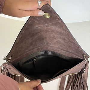 New Design Hand Tooled Suede Leather Fringe Crossbody <b>Bag</b> Women's Multifunctional Envelope <b>Bag</b> Genuine Leather Clutch Handbags - Product Image 6