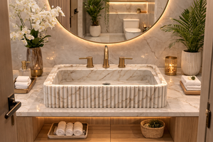 Luxury Calacatta Marble Eco-Friendly Agra Heritage Bathroom Sink Rectangular Natural Stone Vessel <b>Basin</b> Modern Vanity Wash <b>Basin</b> - Product Image 3