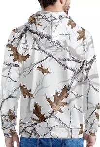 เสื้อฮู้ดดี้โอเวอร์ไซส์สีขาวลายพราง Real Tree สำหรับผู้ชาย แบรนด์ OEM พร้อมลายกราฟิกวินเทจและตัวอักษรแบบอาร์ช ทรงหลวมสไตล์สตรีทแวร์ ไหล่ตก - Product Image 3