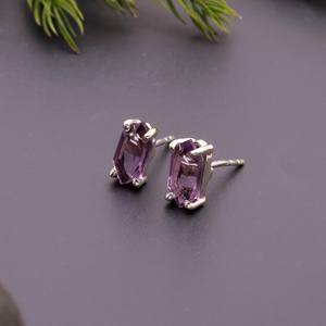 Pendientes de Amatista Rosa Natural en Forma de Hexágono, Plata de Ley 925, Joyería Étnica Minimalista Hecha a Mano, Regalo para Aniversario y Fiesta - Product Image 3