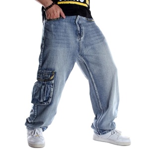 กางเกงยีนส์ทรงหลวมขนาดใหญ่สำหรับผู้ชายกางเกงทรงขากว้างสีฟ้า - Product Image 1
