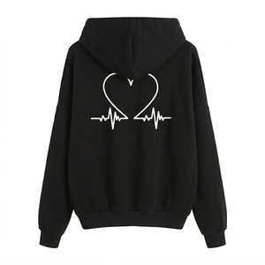 Sweat-shirt à capuche noir pour femme, personnalisé avec logo, manches longues, couleur unie, en coton tricoté avec poches, style décontracté pour l'automne, vente en gros - Product Image 2