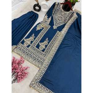 Conjuntos elegantes para mujer con bordado pesado y Dori-Sequence Work Beautiful Top-Bottom y Dupatta Set - Product Image 1