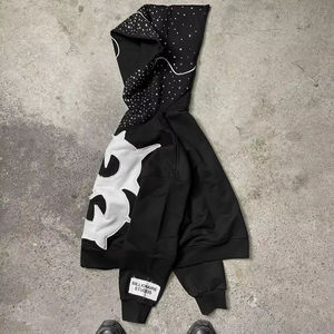 Nouveau sweat à capuche vintage 2026 de haute qualité, coupe ajustée, en molleton français, avec strass et broderie vieillie en coton - Product Image 4