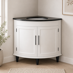 Meuble de salle de bain d'angle sur mesure, gain de place, blanc, OEM, adapté à votre projet, meuble de salle de bain en bois - Product Image 1