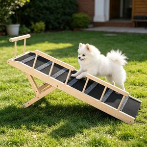 Rampa per Cani XL in Legno Massello, Antiscivolo, Altezza Regolabile, Scala per Animali Domestici 47,2 X 16,5 X 2,4 Pollici, Pieghevole per Uso in Soggiorno e Cucina - Product Image 5