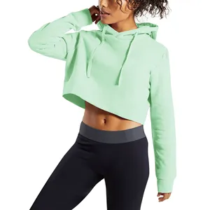 Sudadera OEM para mujer, oversize, de algodón grueso, con media cremallera, estilo crop top, para entrenamiento - Product Image 1