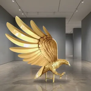 Escultura de águila grande de metal dorado con alas extendidas, estatua decorativa para exteriores, para decoración de entrada de hotel, plaza, villa o jardín. - Product Image 6