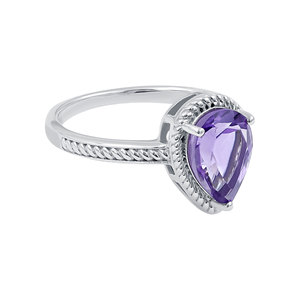 Gourik 925 Sterling <b>Silver</b> Women's Vintage Wedding Gemstone 10x7mm Pear Shape Natural Purple Amethyst Stone <b>Ring</b> For Women's - Product Image 3