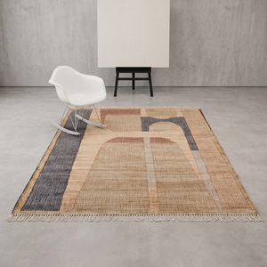 Modern Handwoven <b>Jute</b> Abstract <b>Rug</b> Beige Brown Gray Medium Pile Geometric Design with Fringed Edges Living Room Area - Product Image 2