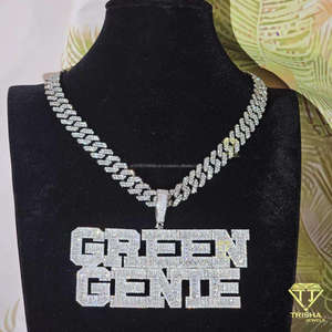 Luxury " Green Genie " <b>Name</b> Pendant <b>Chain</b> Moissanite Diamond Hip Hop Necklace Custom Bling Jewelry For Men - Product Image 5