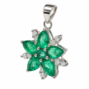 Colgante de Esmeralda en Forma de Pera con Diamantes Redondos Engastados en Plata de Ley 925 con Baño de Rodio, Joyería Clásica de Lujo para Mujer - Product Image 2
