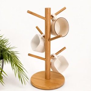 Natural Bamboo Tree Shape Mug Stand, Revolving Wooden Cup Holder for Mugs Glasses, Space Saving <b>Kitchen</b> Table Storage Decor Gift - Product Image 2