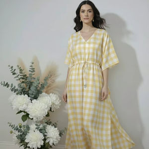 Robe caftan longue en coton pour femmes grandes tailles, caftan pour toutes les saisons - été, hiver, automne, printemps, fabriquée en tissu de mousseline - Product Image 1