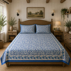 New Launch Knnotted Earth Jaipur Pigment Printed Classic Floral <b>King</b> <b>Size</b> 3-Piece Bed <b>Sheet</b> Set 100% Cotton 200TC Soft Durable - Product Image 5