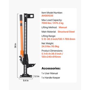 Martinetto Idraulico da 36 Pollici per Uso Agricolo, Capacità 3,18 Tonnellate (7.000 Libbre), Martinetti a Cricchetto per Utilità Stradali, Sollevamento per Carichi Pesanti, Ganci di Traino Inclusi - Product Image 4