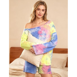 Conjunto de camiseta de color liso y pantalones cortos de ciclista para mujer, ajuste holgado, atuendo informal de verano, venta al por mayor, tie dye - Product Image 4