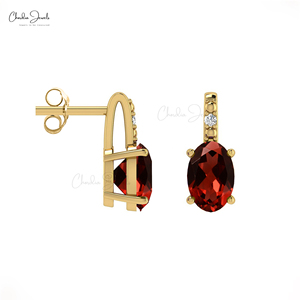 Mozambique Garnet 6x4mm Oval Cut Gemstone Push <b>Back</b> Studs <b>Earring</b> with 14k Solid Gold Diamond Halo Stud <b>Earrings</b> Wholesale Lot - Product Image 3