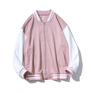 Veste universitaire unisexe vert menthe et blanc à blocs de couleur, zippée, col montant côtelé, style streetwear, pour l'automne - Product Image 3