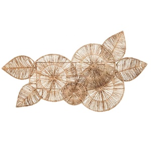 Décoration murale tendance en feuilles de jonc de mer naturelles et cercle métallique, style bohème, motif végétal, art pour salon, forme irrégulière - Product Image 1