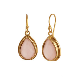 Boucles d'oreilles pendantes délicates en quartz rose, pierre de naissance de janvier, pour femme, plaqué or, bijoux en pierres précieuses, cadeau pour la personne aimée - Product Image 2