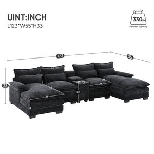 Divano Sezionale Moderno a U da 6 Posti 123*55 con Portabicchieri e Caricatore USB per Soggiorno - Arredamento Simmetrico da Interni - Product Image 2