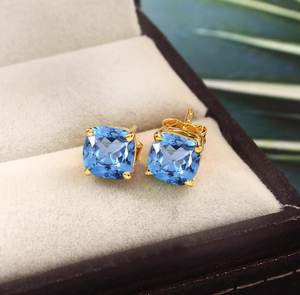 Pendientes de aguamarina brasileña en plata de ley 925 con baño de oro de 14 quilates, joyería nupcial, joyería fina para mujer - Product Image 1