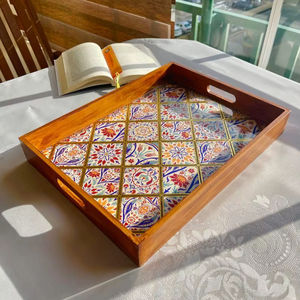 Plateau de service artisanal multifonctionnel en bois, motif végétal Art Déco, idéal pour mariage, maison et hôtel - Vente chaude - Product Image 1