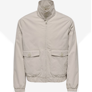 Blouson bomber utilitaire minimaliste de haute qualité, coupe-vent léger à col cheminée crème uni, personnalisable pour homme - Product Image 1