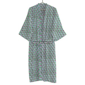 Kimono floral Robe Style indien main bloc imprimé pur coton Cardigan élégant Wrap pour l'été-pour robe de nuit - Product Image 1