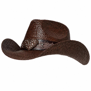 Chapeau de cowboy en cuir marron avec broderie de perles, unisexe, décontracté, pour adultes, à porter en toutes saisons - Product Image 6