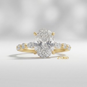 Magnifique bague de fiançailles ovale tendance pavée de diamants de laboratoire en or blanc 14 carats, bijoux pour femme pour anniversaire et mariage - Product Image 6