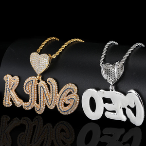 Colgante de Lujo con Nombre de Moissanita, Diseño de Corazón con Letra Personalizada, Acabado en Oro y Plata, Collar Hip Hop, Joyería de Declaración - Product Image 1