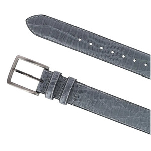 Cinturón de golf para hombre de cuero genuino gris de alta calidad con estampado animal, costuras en contraste, hebilla plateada, logotipo personalizado OEM, 38 mm, venta al por mayor. - Product Image 3