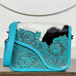 Sacs à bandoulière pour femmes en cuir de vachette véritable de haute qualité, faits à la main, design floral luxueux, sacs à main turquoise - Product Image 3