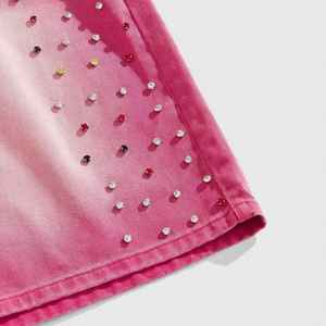 Shorts en jean personnalisés pour hommes, taille mi-haute, coupe droite, style streetwear, broderie diamants, respirant, écologique, 100% coton, service OEM - Product Image 5