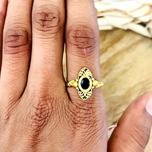 Modern Style Boho Black Onyx Silver Eye 18K Gold Plated Women's Vintage Brass <b>Rings</b> Antique Finish Ethnic Floral <b>Gothic</b> - Product Image 5