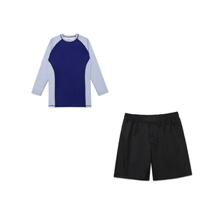 Ensemble de vêtements d'arts martiaux pour garçons, avec rashguard à manches longues bicolore et short de bain noir à séchage rapide - Product Image 1