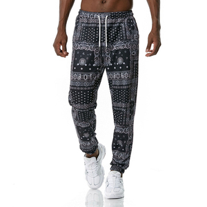<b>Men's</b> Black <b>Bandana</b> Print Sweatpants Elastic Waist Drawstring Casual Jogger Pants With Side Pockets Breathable Midweight - Product Image 4