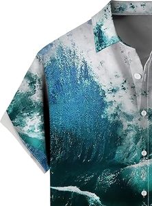 Chemise d'été pour homme en polyester respirant, imprimé floral, manches courtes, style hawaïen, pour la plage - Product Image 2