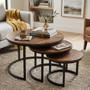 High Quality Modern Designer Coffee <b>Table</b> Set Iron/wood Round Coffee <b>Table</b> Set Of 3 Living Room Furniture Bulk Price Collection - Product Image 1