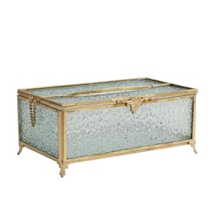 Boîte à mouchoirs en verre Glam avec bordure dorée et finition givrée, design autoportant - Product Image 2