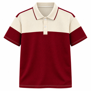 Chemise sportive pour homme à manches courtes, col boutonné, en polyester tricoté respirant, imprimé numérique et color block - Product Image 1