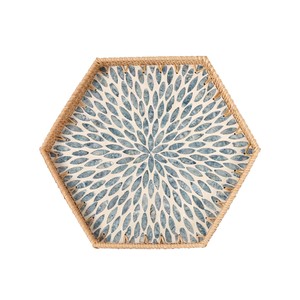 Handcrafted Rattan Display <b>Tray</b> with Mother of Pearl Mosaic - Product Image 5