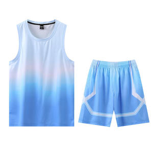 Ensemble de maillot de basket sans manches pour homme, bleu dégradé, avec short à taille élastique, séchage rapide, anti-transpiration, coupe classique, été - Product Image 1