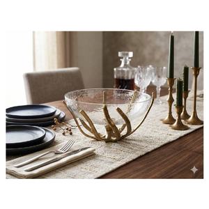 ชามเสิร์ฟอาหารรูปปลาหมึกอะลูมิเนียมขัดเงาและแก้ว ขายดี ของตกแต่งโต๊ะอาหารหรูหรา - Product Image 3