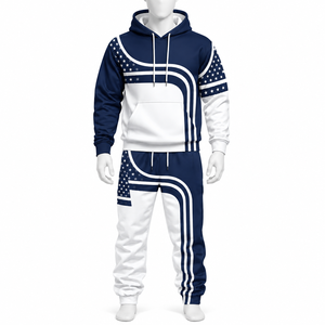 Ensemble de survêtement 2 pièces pour homme, design personnalisé, délavé, style décontracté uni avec patchs, effet usé, idéal pour le jogging en hiver - Product Image 3