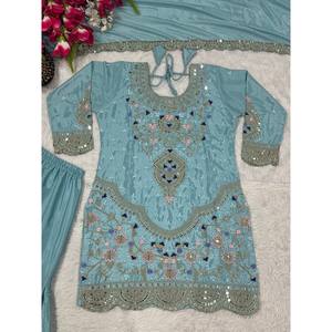 Ensemble de vêtements de fête pour femmes de créateur Sharara Plazzo Dupatta - Product Image 5