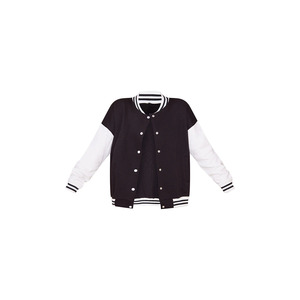 Women Varsity Bomber Jacket Contrast Sleeve Button <b>Up</b> Outerwear Breathable Soft Fleece Casual Sporty Wholesale Streetwear - Product Image 5